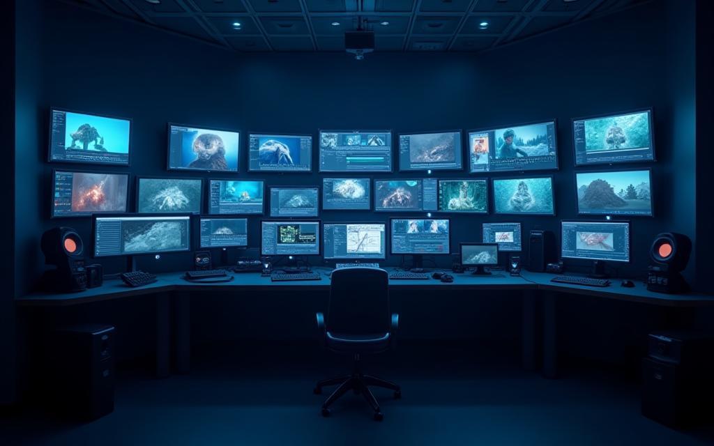 Post-production edit suite monitors