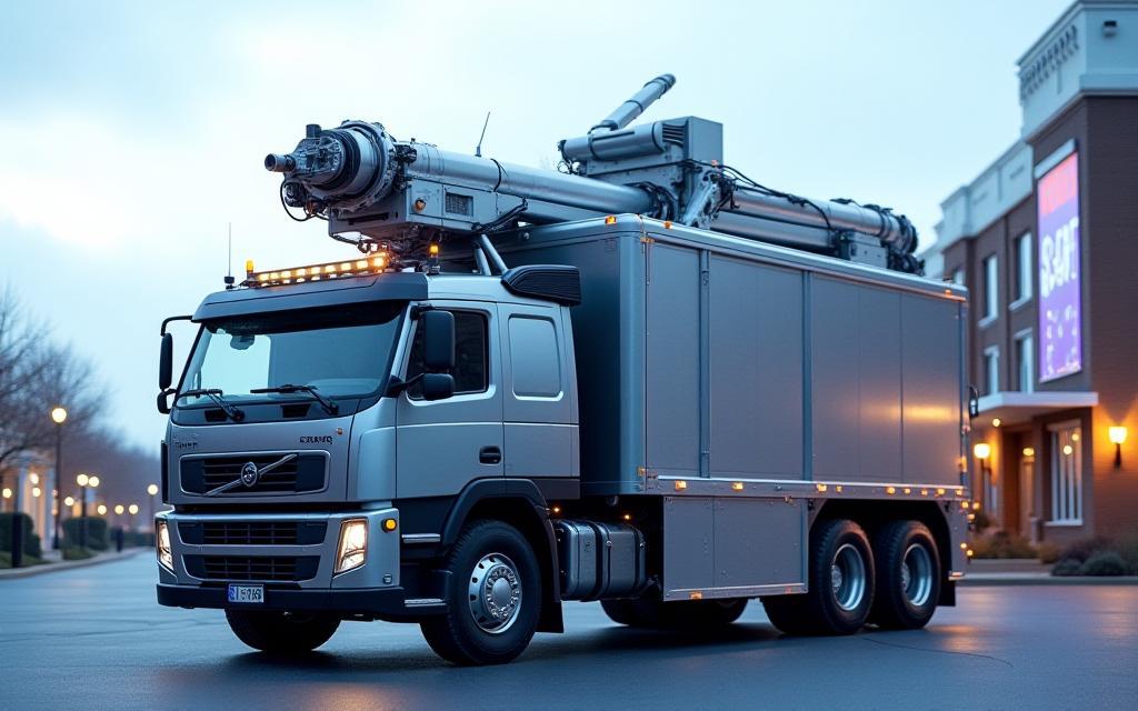 Satellite uplink truck outside event venue